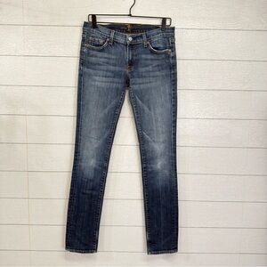 7 For All Mankind Roxanne Low Rise Jeans Medium Wash Raw Hem Size 29 Y2K Vintage
